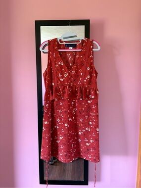 Blue Rain Rust/Red Floral Sleeveless Peplum Dress